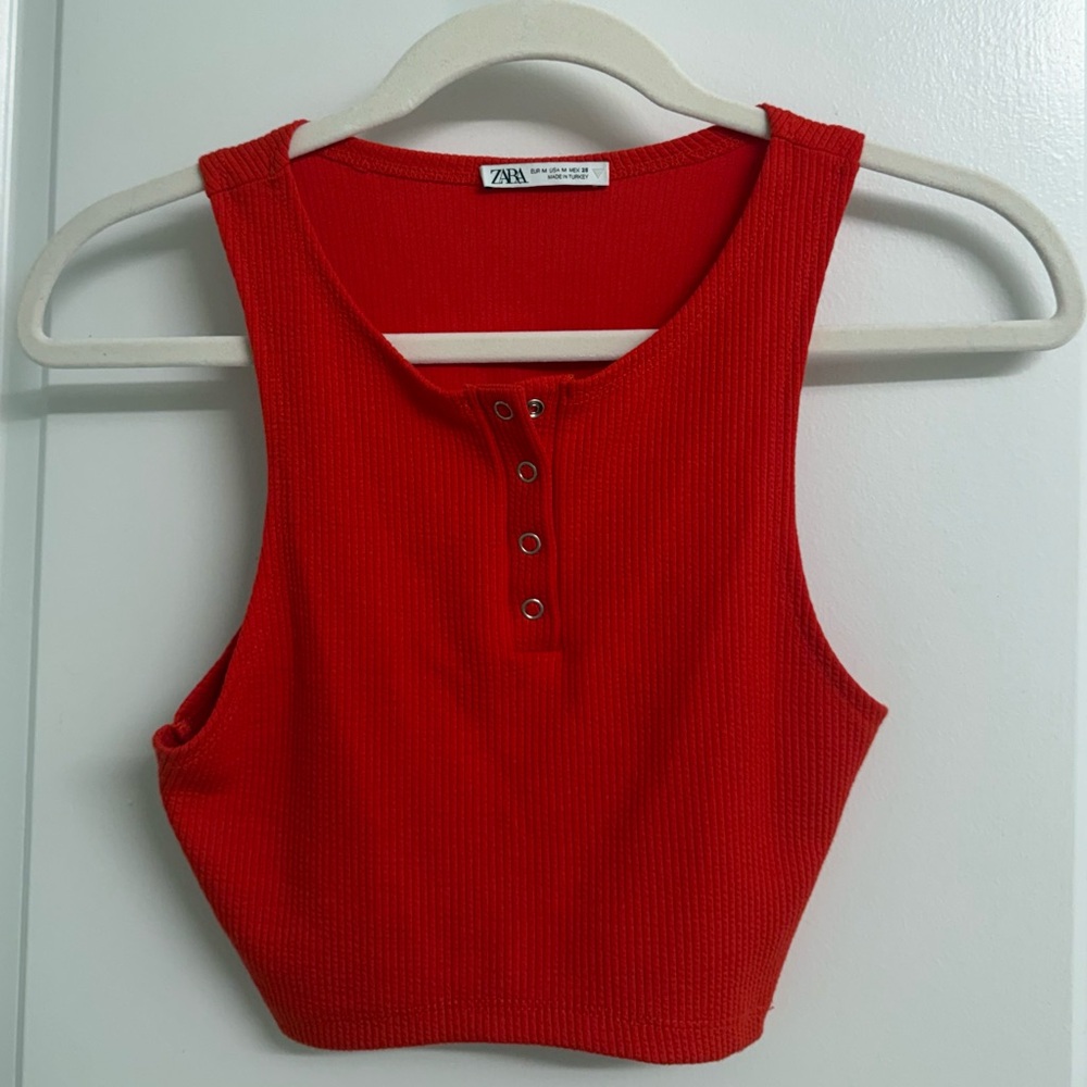 Zara Bold Red Buttoned Crop Top